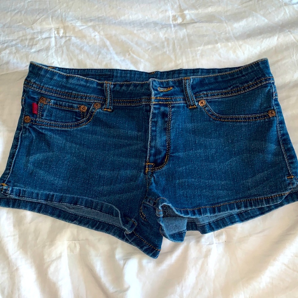 FRAGILE Dark Blue Short Denim Jean Shorts (7)